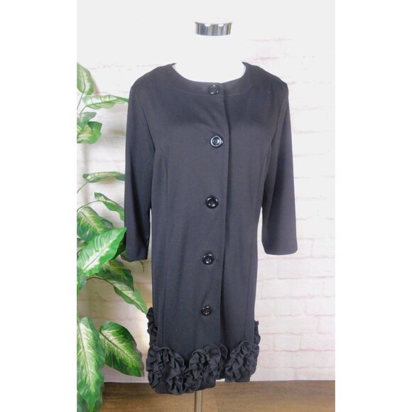 Black Ruffle Hem Button Front Half Sleeve Jacket Coat Elegant M - Picture 1 of 11
